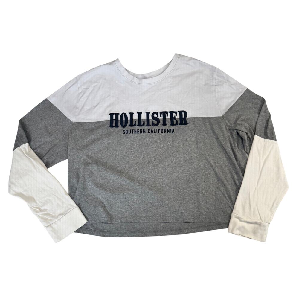Hollister Colorblock Long Sleeve Tee Women’s Large Logo Y2K Inspired Streetwear - Picture 2 of 16